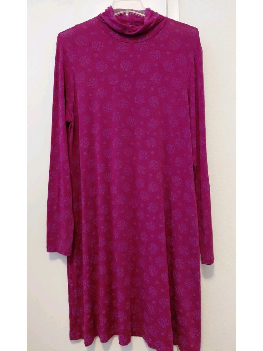 Gudrun Sjoden Purple Floral High Neck Long Sleeve Jersey Dress Size XL